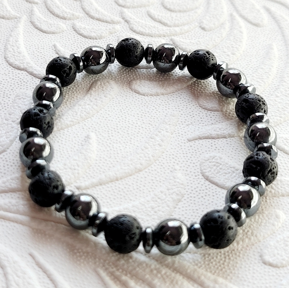 Lava Stone Hematite Bracelet style 6 of 9 designs Unisex 3 for $25